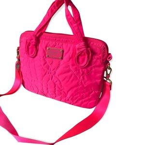 Marc Jacobs Fuschia Pink Nylon Quilted Laptop Case Crossbody Bag Purse Kawaii xo